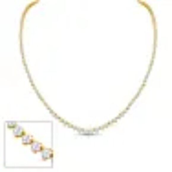 Graduated 5 1/2 Carat Natural Diamond Tennis Necklace In 14 Karat Yellow Gold - Picture 1 of 5